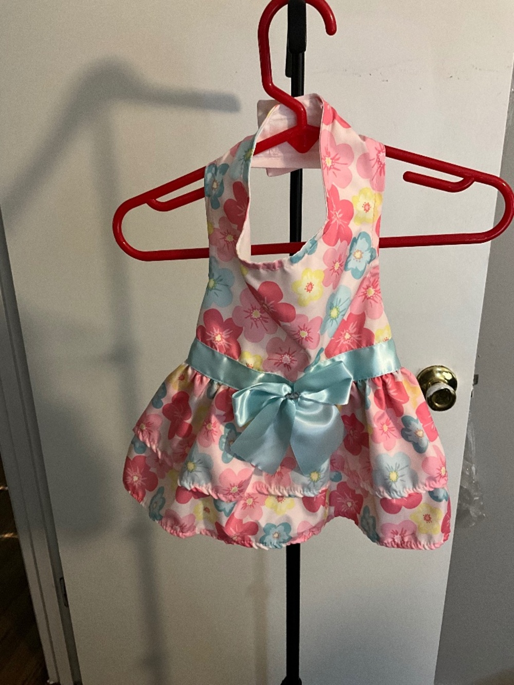 Smoochie‎ Pooch Floral Harness Dog Dress with Blue Satin Bow – Size Medium